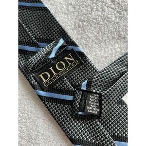 Dion Collection	Blue Grey Black Stripe Geometric Woven Jacquard Silk Tie Necktie